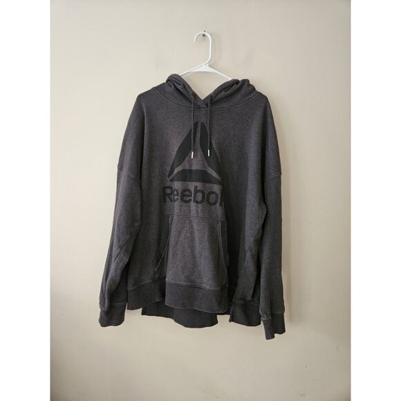 Reebok Hoodie Mens 3XL Gray Logo Pullover Sweatshirt Long Sleeve - Picture 1 of 4